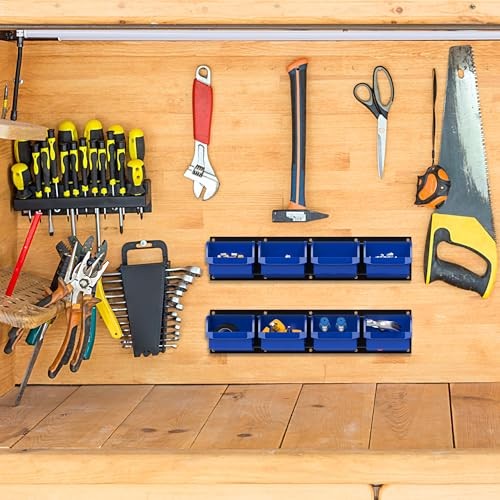 wall mounted garage storage bin, Parts Rack, Plastic Hanging Stackable Blue