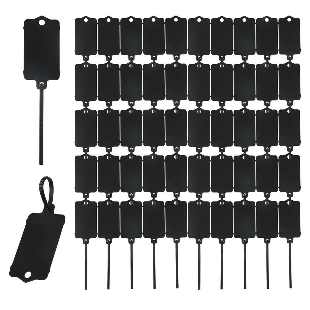 50PCS Black Waterproof Plastic Tags Writable Hanging Tags Self Locking Cable