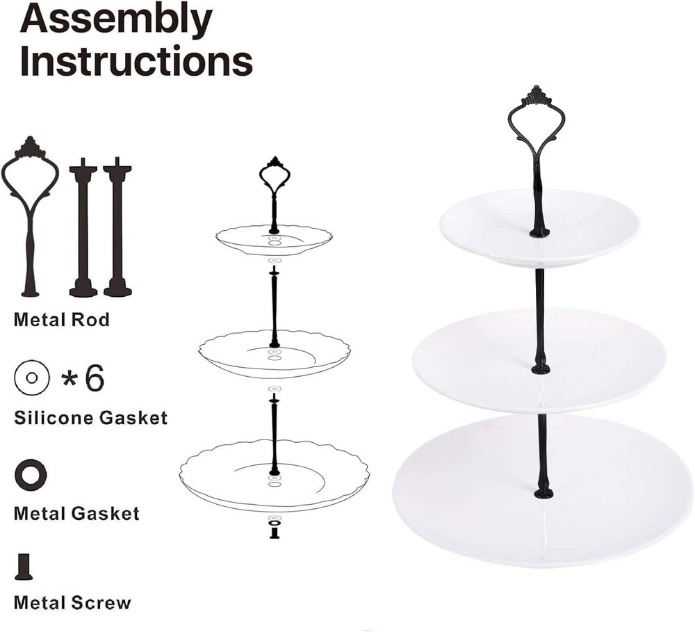 6 Sets 3 Tier Cake Stand Hardware Handles Black