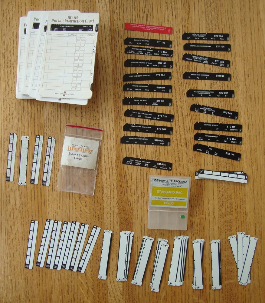 HP-65 - 2 Program Pacs, 20 Pocket Instruction Cards, Blank Program Cards