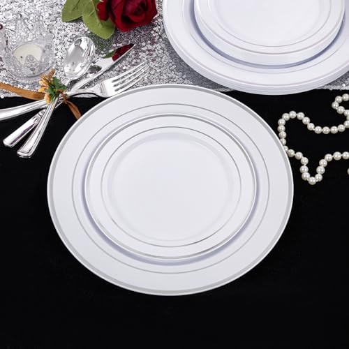 Plastic Plates - Disposable Party Plates Include 100 Dinner 200 Pcs Silver
