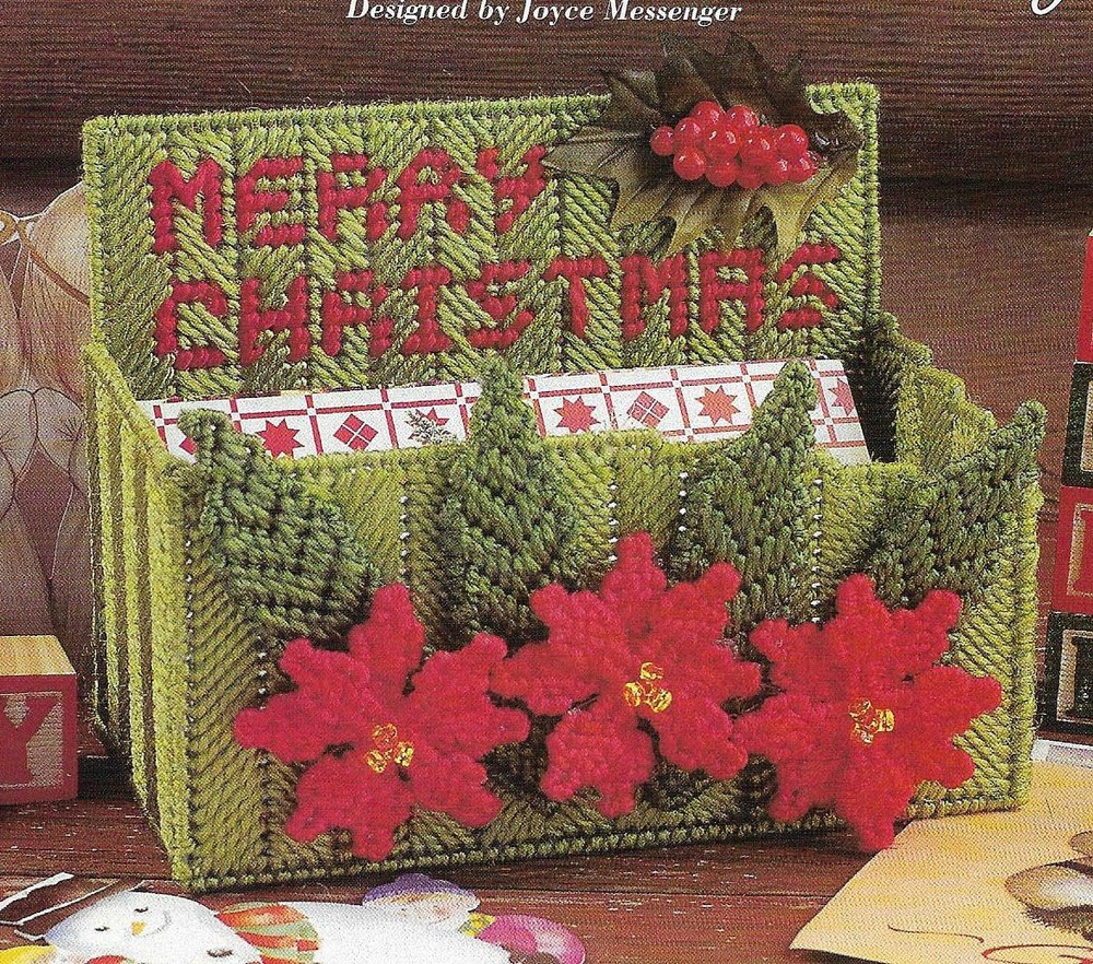 POINSETTIA CARD CADDY HOLDER CHRISTMAS PLASTIC CANVAS PATTERN INSTRUCTIONS