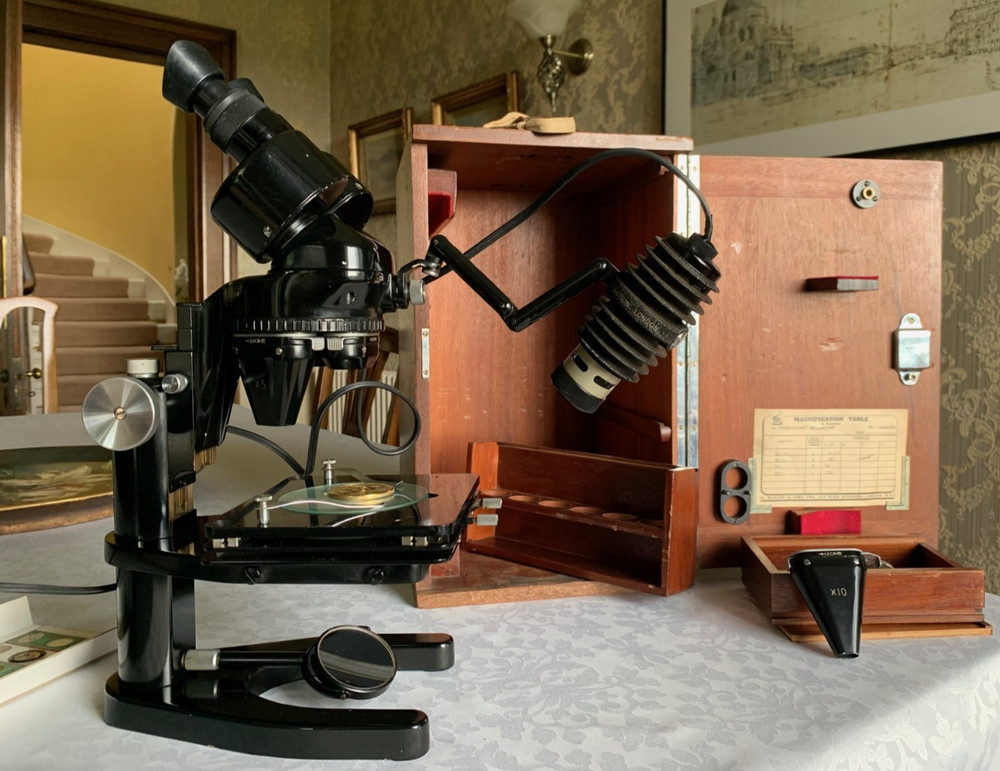 Vintage Watson Stereo Microscope & Low Voltage Power Supply Unit - c1957, Cased