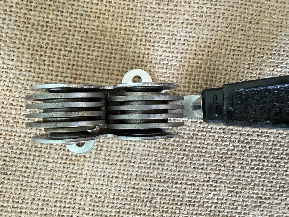 Ecko Vintage Pull Through Chromium Plated Knife Sharpener with Black Handle-EUC