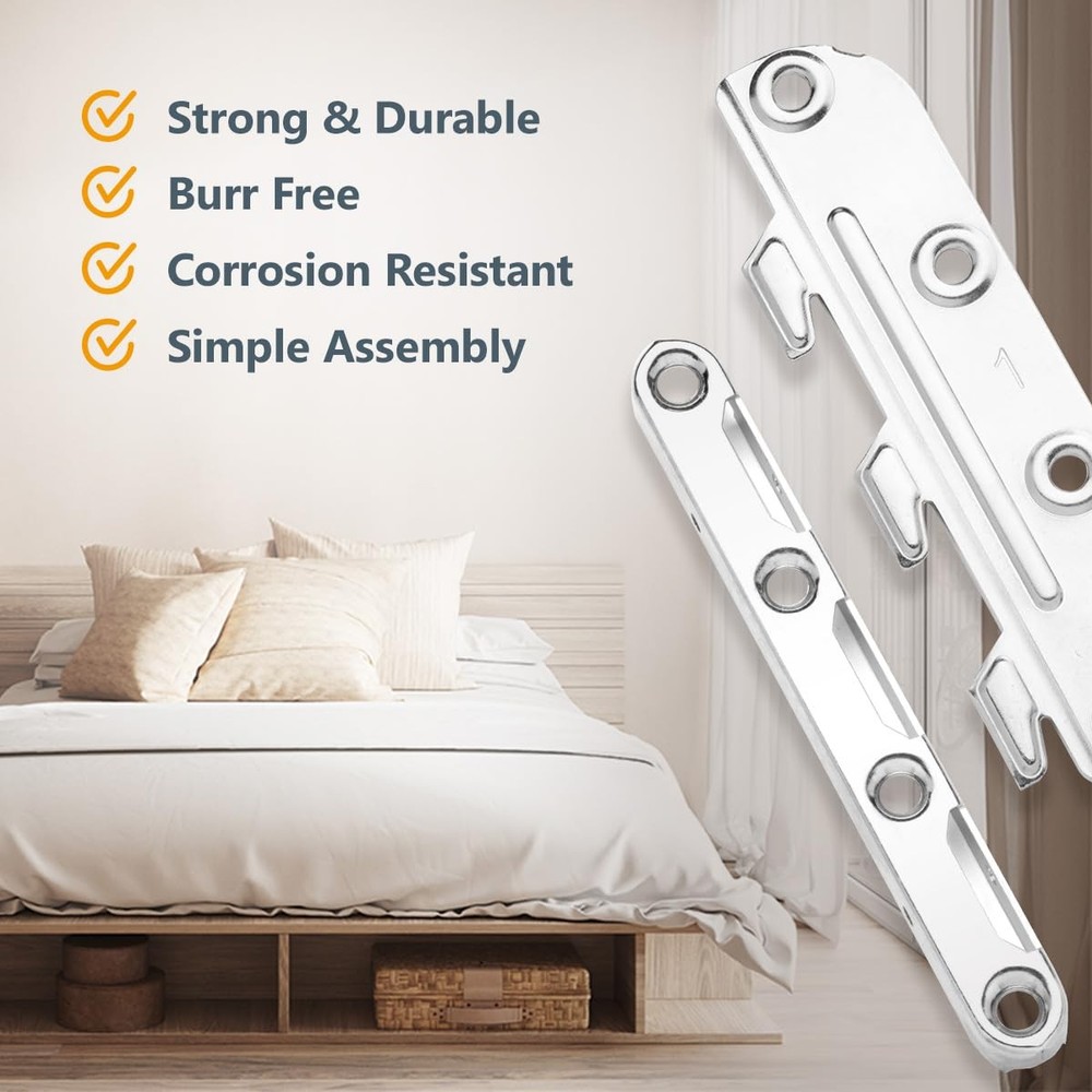 POWERTEC Surface Mounted Bed Rail Brackets 4PK, Frame Set of 4, Silver