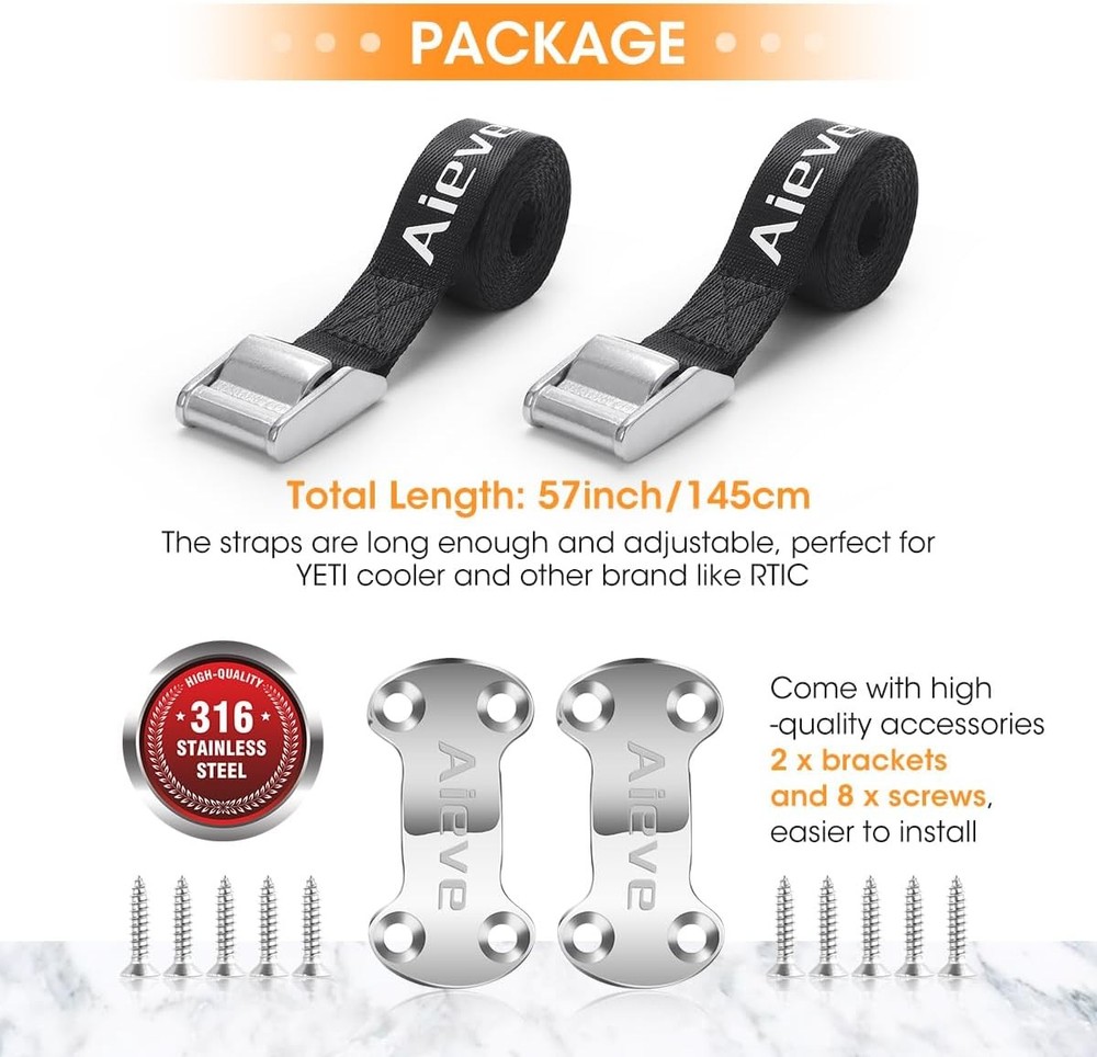 Cooler Tie down Straps Kit - Ice Chest Lock Bracket - Cooler Accessories Secure