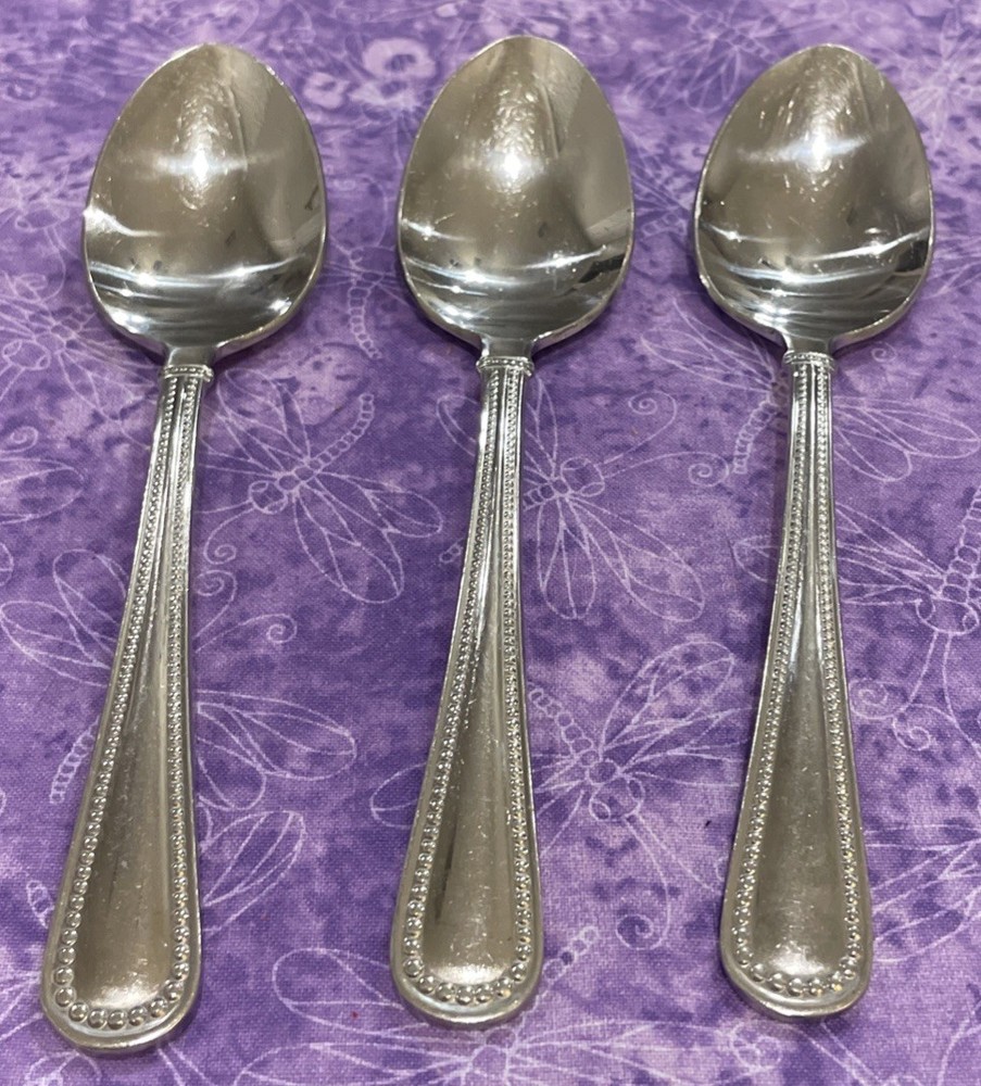 Reed & Barton Kendall Stainless Teaspoons 3 Piece Set Beaded Outline Flatware