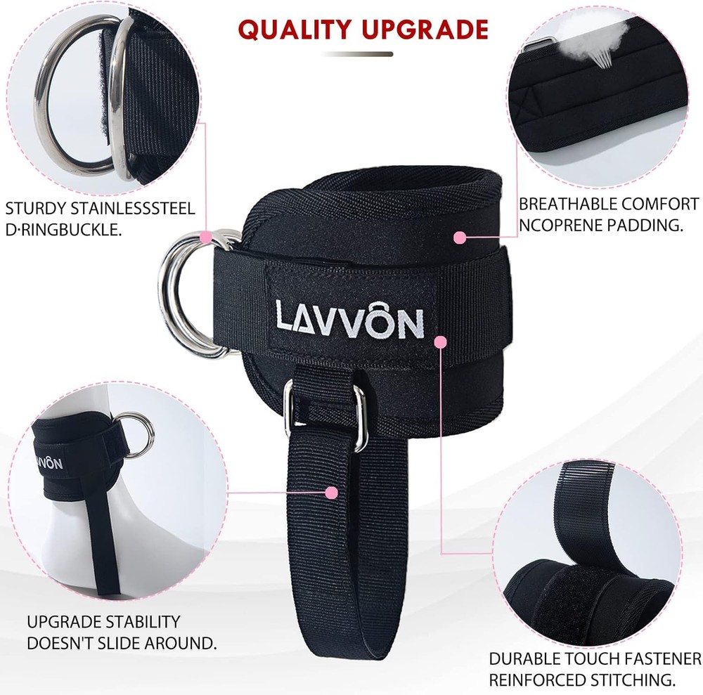 Ankle Straps for Cable Machines Kickbacks - Adjustable Comfort Black