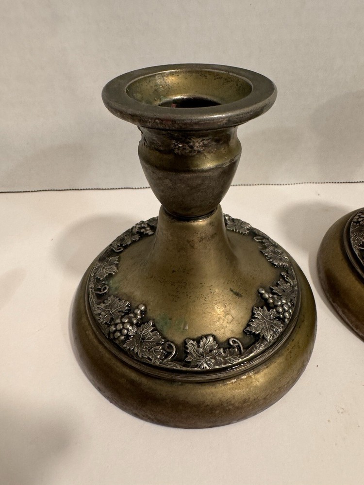 Candlestick Pair Silver Academy Silver On Copper 4.5 In Tall