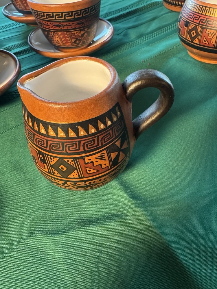 SIGNED Cusco Peru Handpainted 19 Piece Pottery Tea/Coffee Set