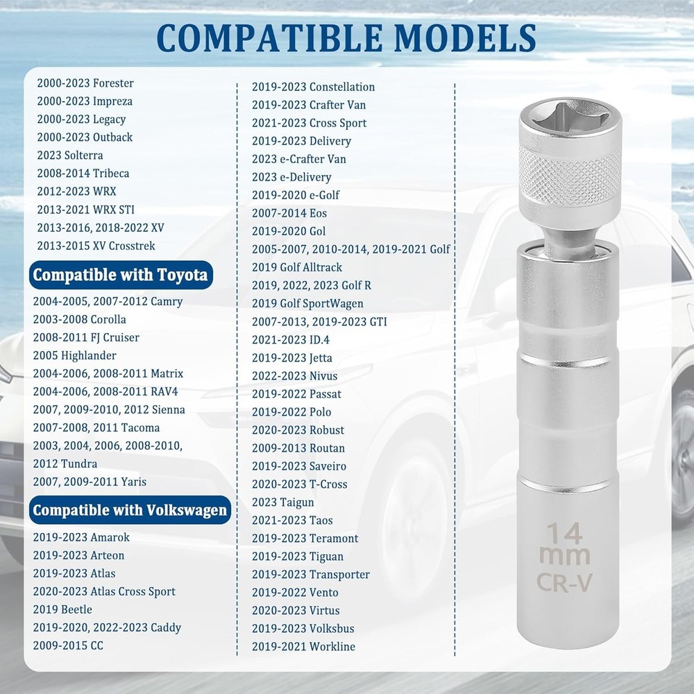 14mm Spark Plug Socket, Magnetic Spark Plug Socket with 12 Point & 3/8" Drive