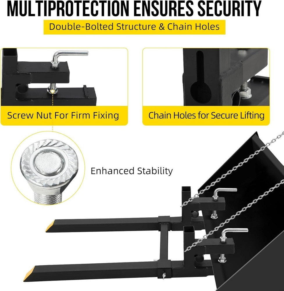 60" 4000LBS Clamp On Pallet Forks with Adjustable Stabilizer for Tractor Loader