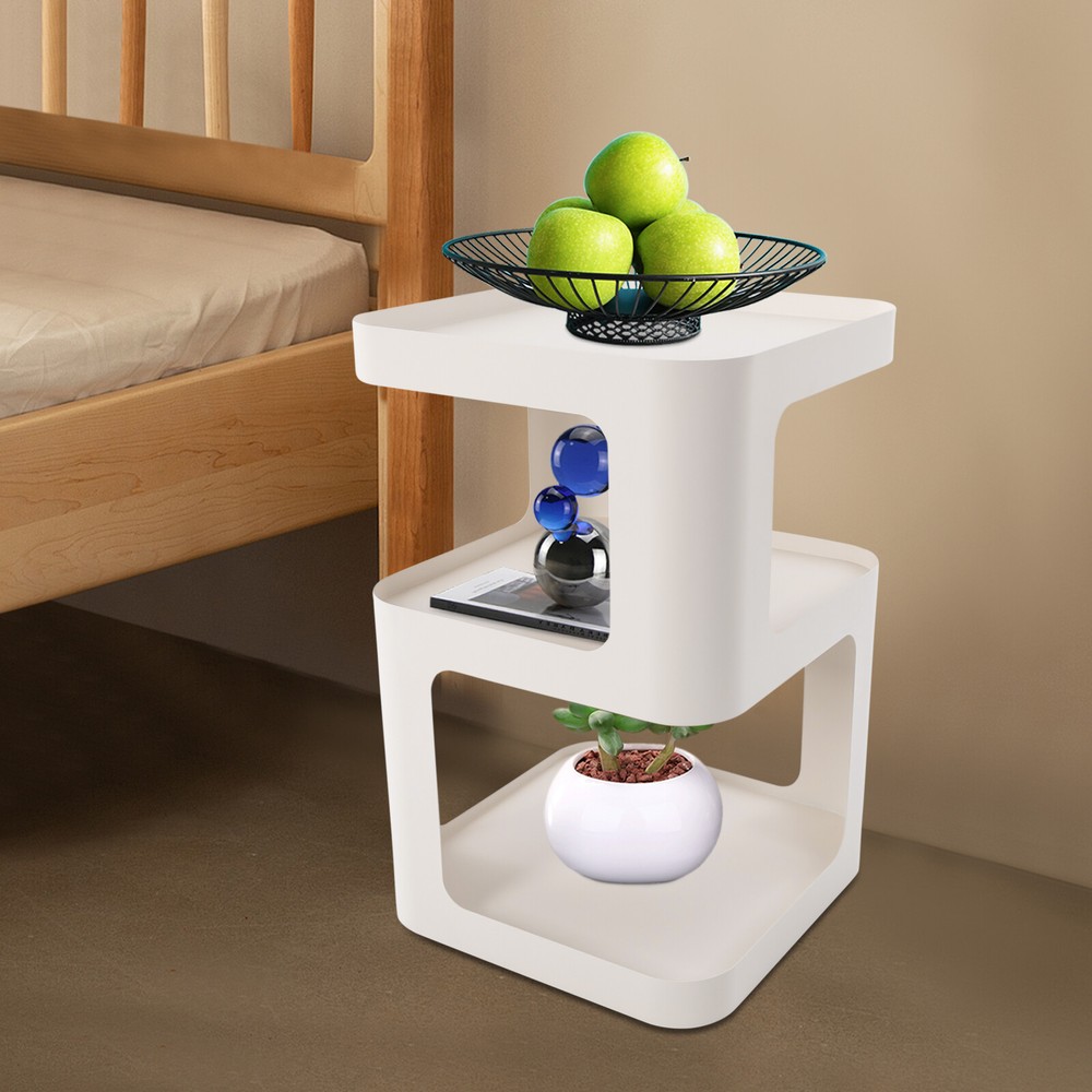 3 Tier Side Table Modern Coffee Table Sofa Bedside Table Storage Organizer White
