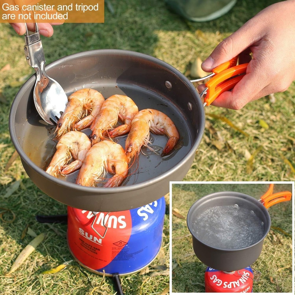 10-Piece Lightweight Camping Cookware Set for 1-2 People - Stackable & Durable