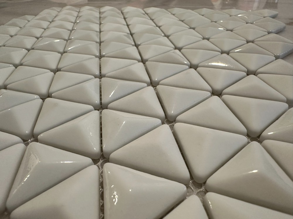 White 3D Triangle Matte and Glossy Mix Glass Mosaic