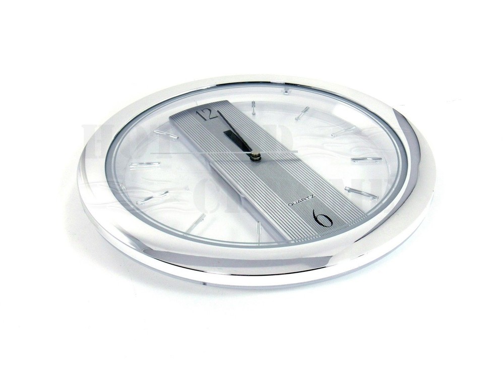 Chrome Wall Clock 11" inch Round Quartz Clock Silver Modern Home Garage Office
