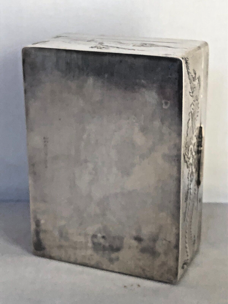 Antique Signed Chinese Sterling Silver Hand Engraved with Dragons Hinged Box.
