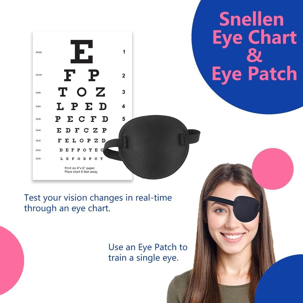 7.5 ft Vision Convergence Beads Training Kit – Snellen Eye Chart, Eye Patch &...