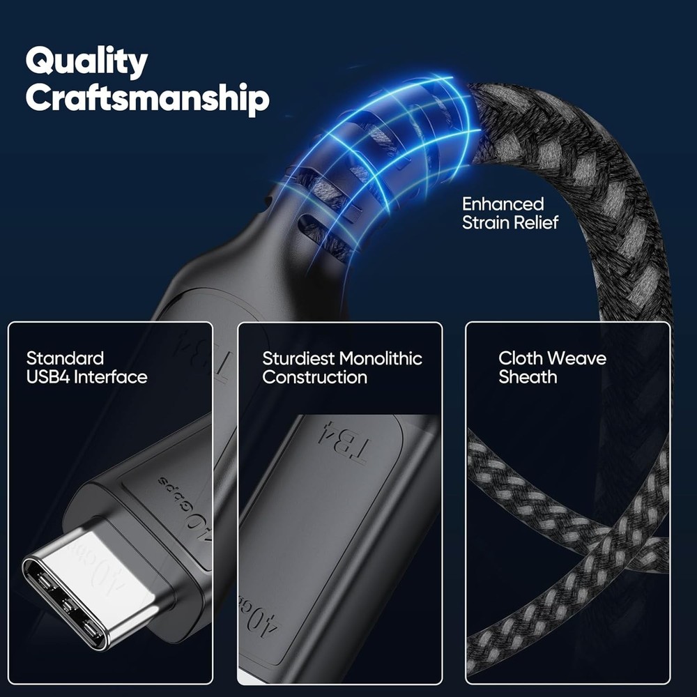 Thunderbolt 4 Cable 1Ft Short, USB 4 40Gbps High Speed Data Transfer USB C USB4