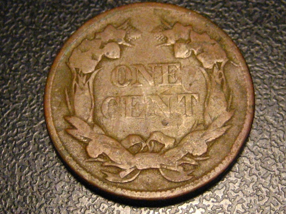 1857 Flying Eagle Cent VG Partially Discolored