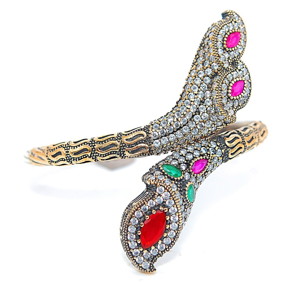 Ottoman Empire Style 6CT Treated Ruby 925 Sterling Silver Bracelet