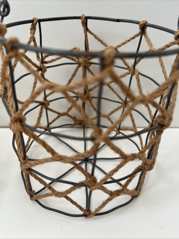 Wire net handled baskets set 4” Boho