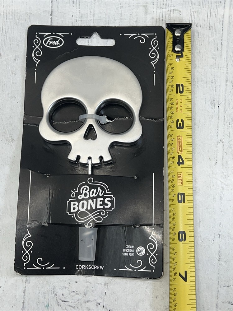 Bar Bones Fred Heavy Solid Metal Silver Skull Head Corkscrew New NIP
