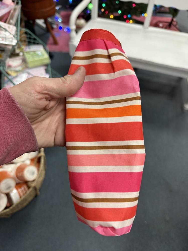 COACH Pink Multicolor Stripe PEYTON Automatic Retractable Umbrella