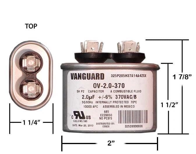 2 MFD 370 Volt Oval Motor Run Capacitor