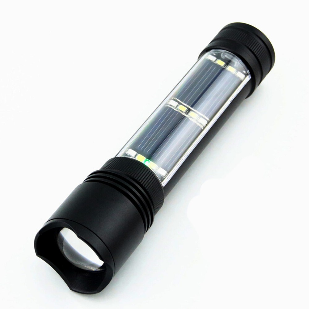 Solar/Rechargeable 600 Lumen LED Flashlight with Adjustable Focus, 2000MaH