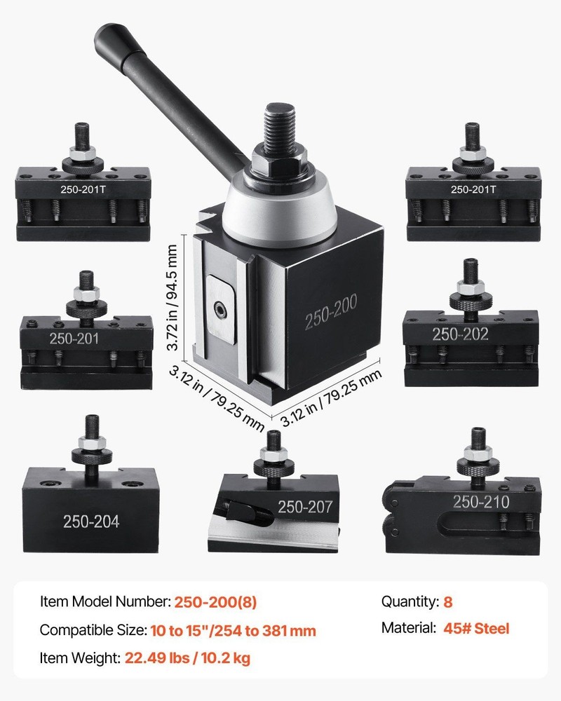 Advanced 8-Piece Wedge Tool Post Set 10-15 In Lathe High Stability