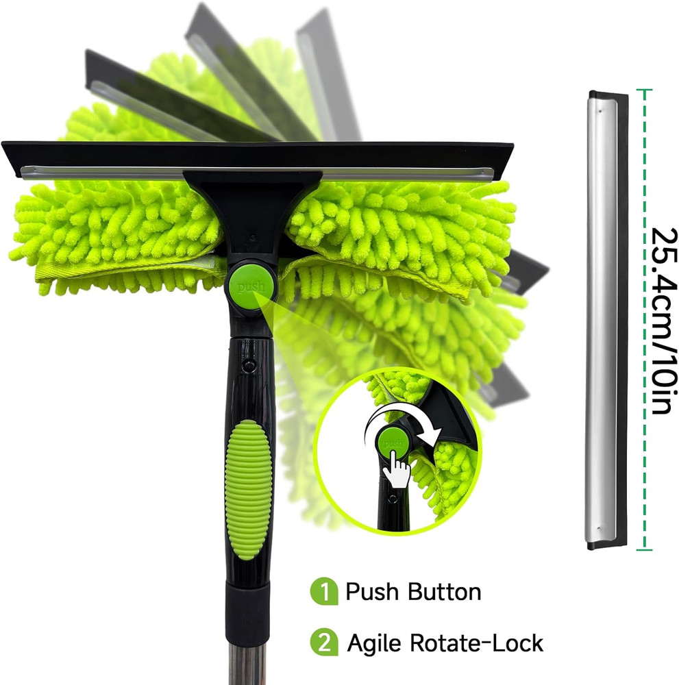 67'' Window Squeegee Cleaner Tool with Extension Pole, 2-In-1 Squeegee for Windo