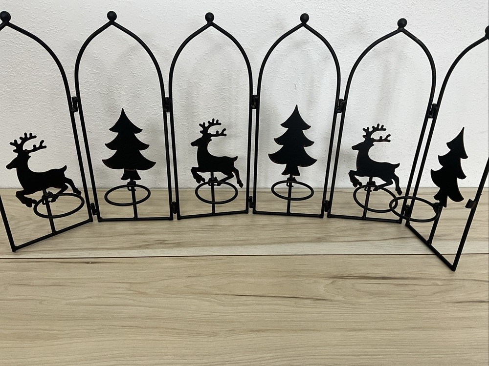 Christmas Tree And Reindeer Candle Holder 6 Panel Metal