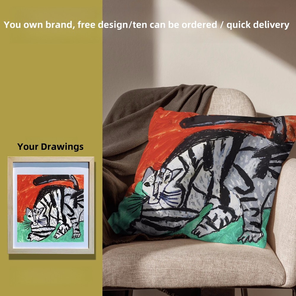 Customizable Heat Transfer Printed Pillowcase Linen Material Beige or White