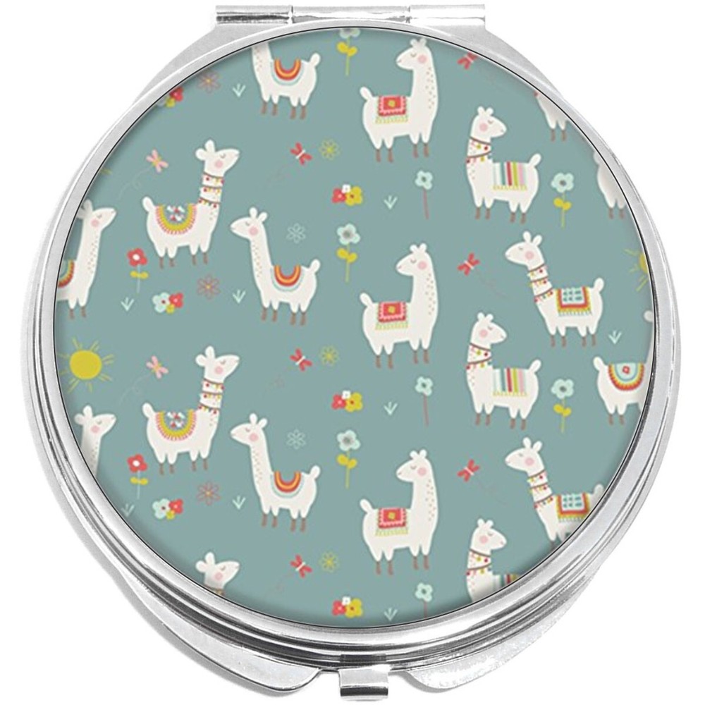 Cute Llama Pattern on Blue Compact with Mirrors - for Pocket or Purse