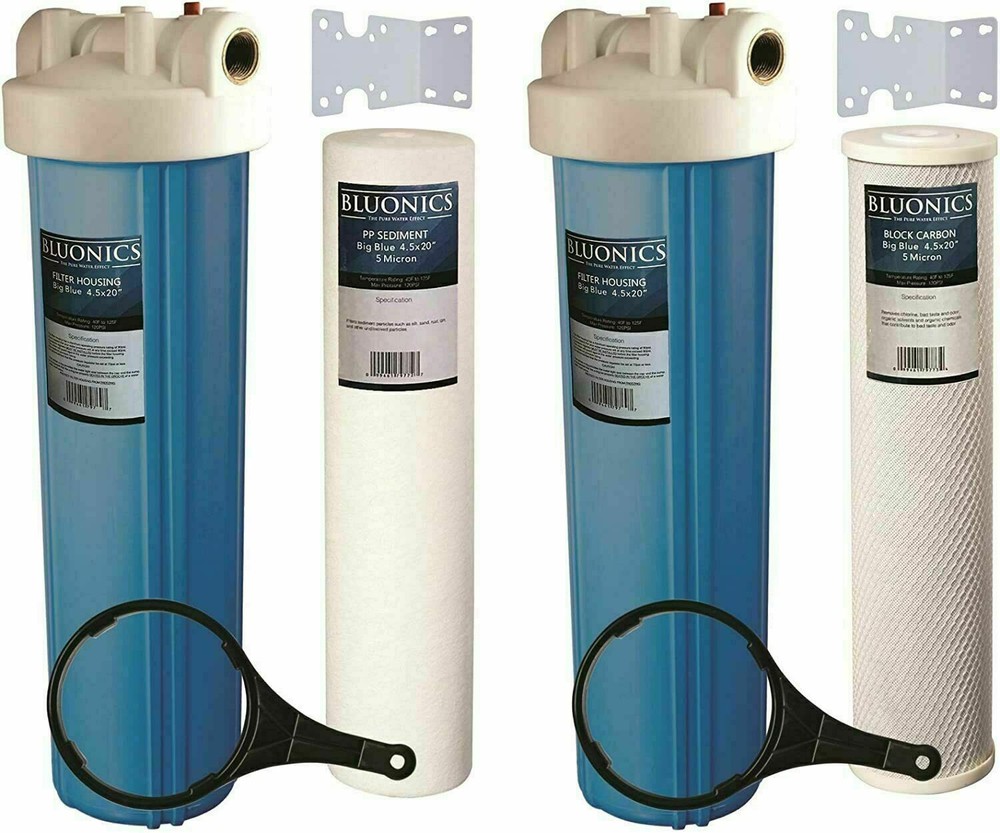 Two 4.5 x20" BLUONICS Heavy Duty Whole House Water Filters w/ Sediment & Carbon