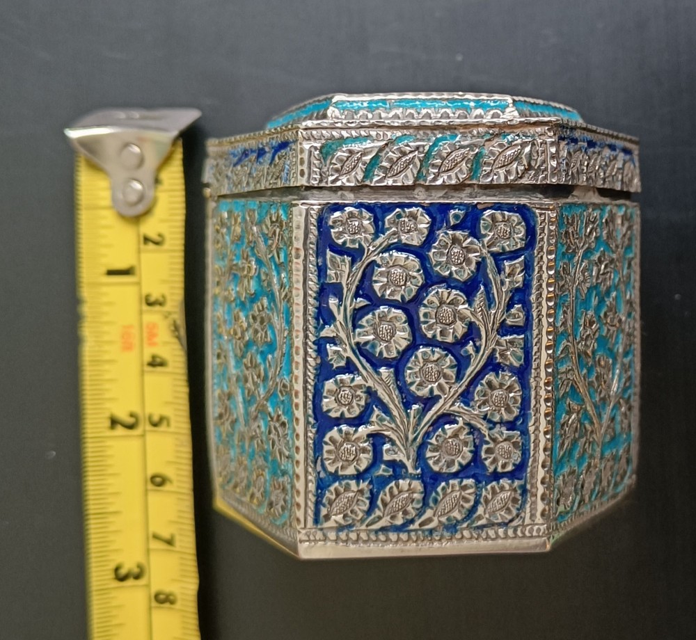 Antique Kashmiri Indian Silver Enamel Box