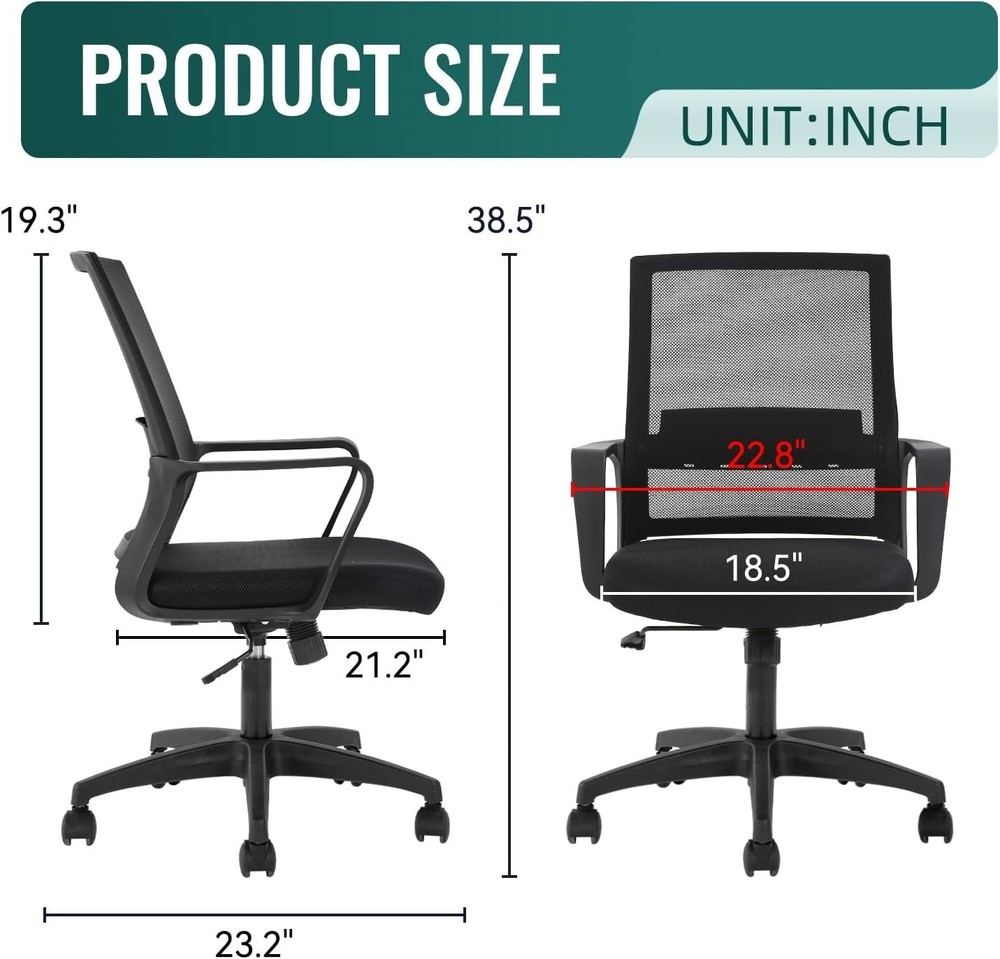 Breathable Mesh Computer Chair with Adjustable Heights & Durable Lumbar Support