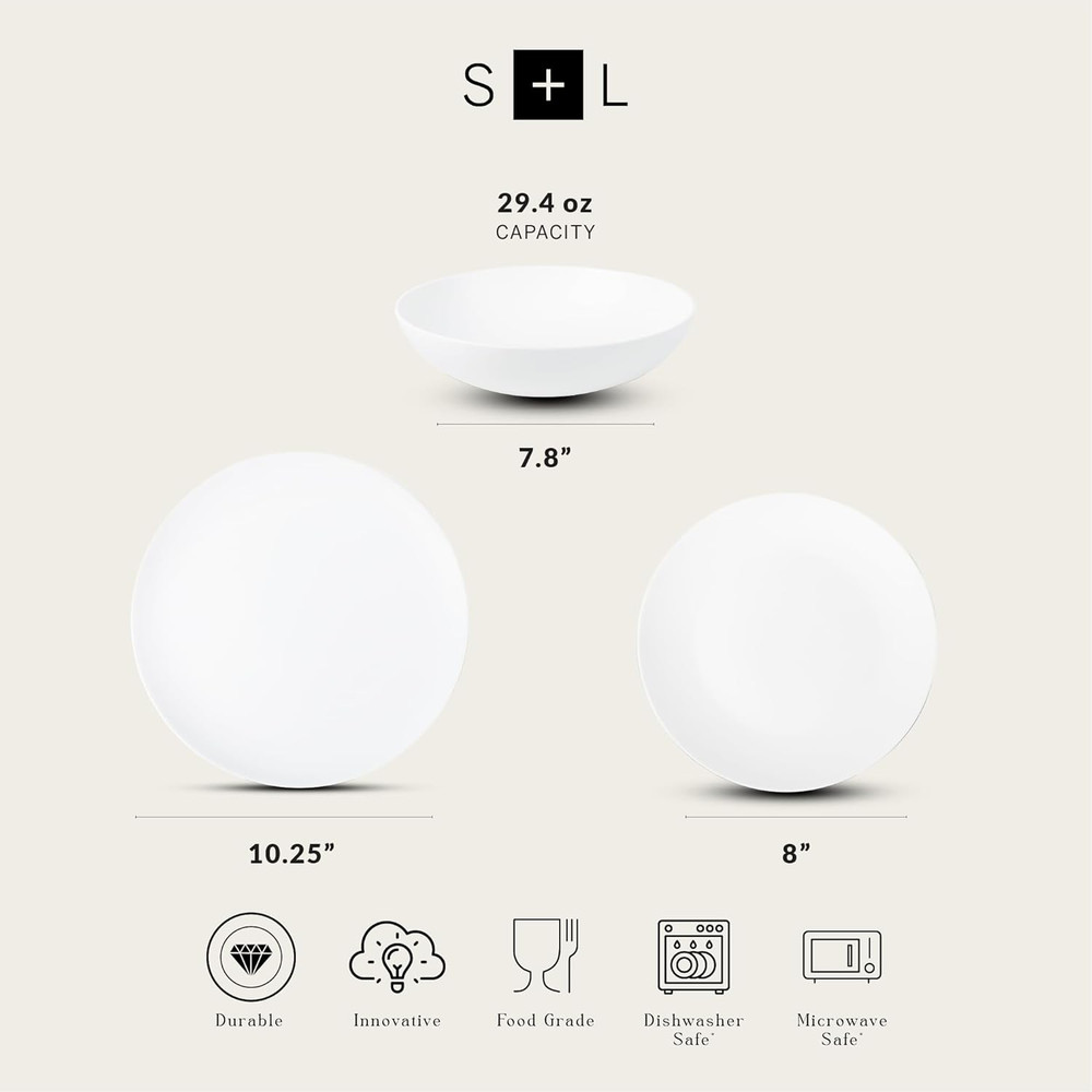 Taglio 12-Piece Dinnerware Set Bone China, Matte White