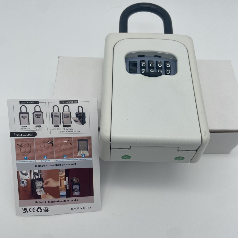 Key Storage Lock Box, Combination Lock Box, Wall Mt. (White Heavy Duty)
