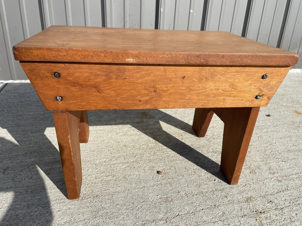 Vintage Wood Foot Stool Plant Stand Solid NLHB+