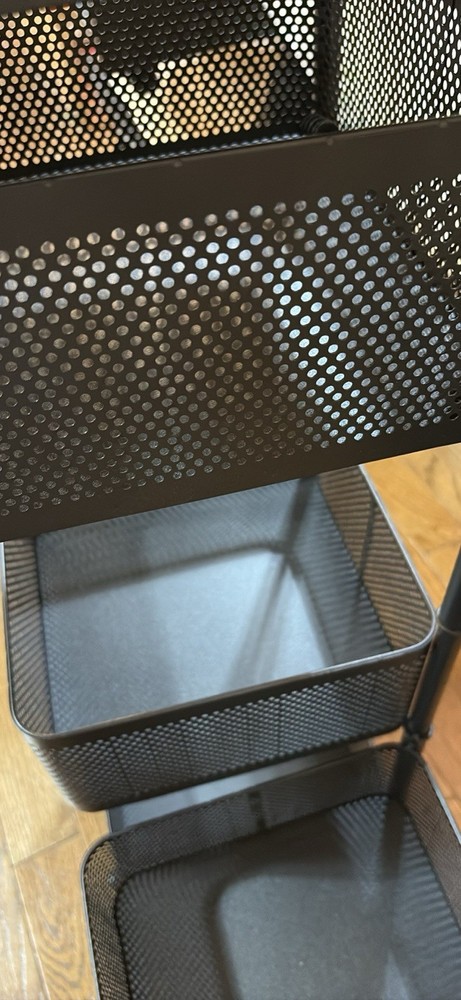 Black Metal 4-Compartment Rectangular Storage Basket Cart on Wheels