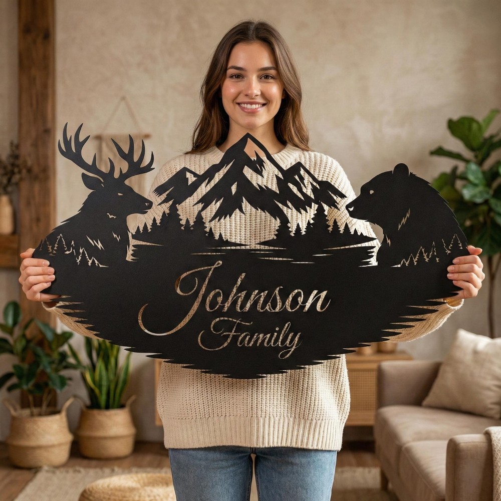 Deer Bear Metal Wall Art | Large Rustic Home Decor