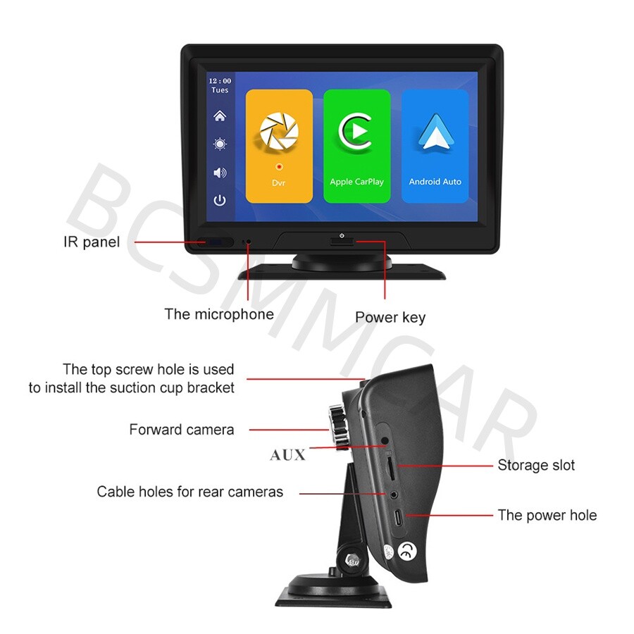 Car Dash Camera For CarPlay Android Auto Navi WIFI 7in Stereo Multimedia Player