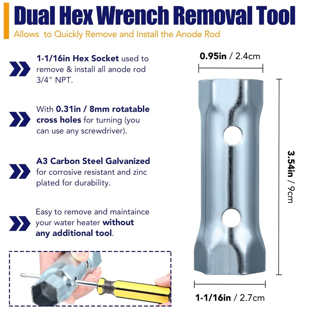 5Pack RV Water Heater Anode Tank Rinser+Anode Rod+Wrench Socket, Multicolor
