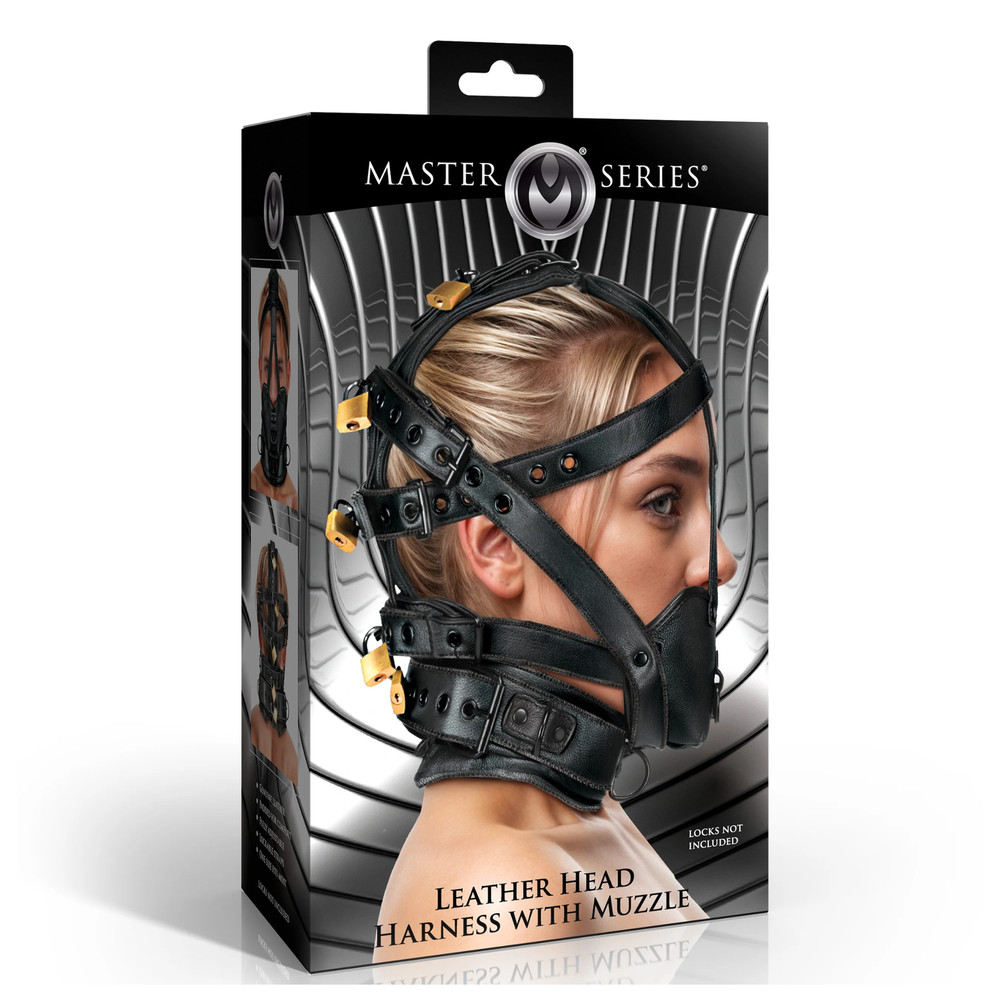 Adjustable Lockable Leather Head Harness with Muzzle BDSM Restraint Fetish Play