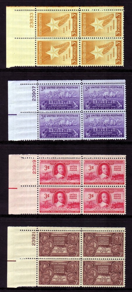 1948 COMMEMORATIVE PLATE BLOCK YEAR SET. (28) DIFFERENT. SCV $28