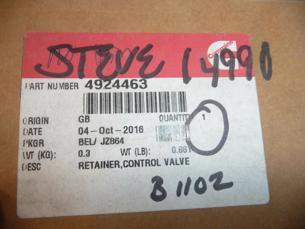 Cummins RETAINER CONTROL VALVE 4924463