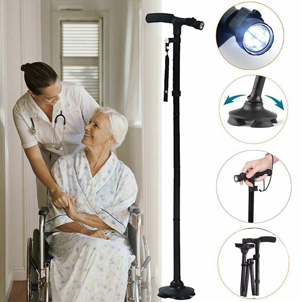 2 Pack Foldable Retractable LED Walking Cane Stick Adjustable Cane Trekking Pole