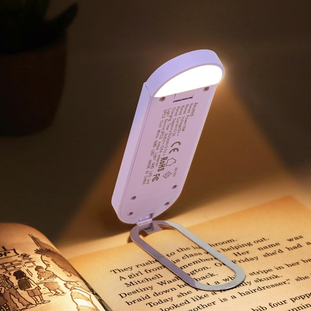 Akomid USB Rechargeable Book Light for Reading in Bed, 8 LEDs Bookmark Style Cli